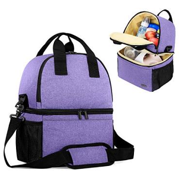 Imagem de Teamoy Bolsa para bomba de leite com compartimento térmico para bomba de leite, bolsa térmica, mamadeiras de leite materno e muito mais, bolsa de bombeamento de camada dupla para mães que trabalham,