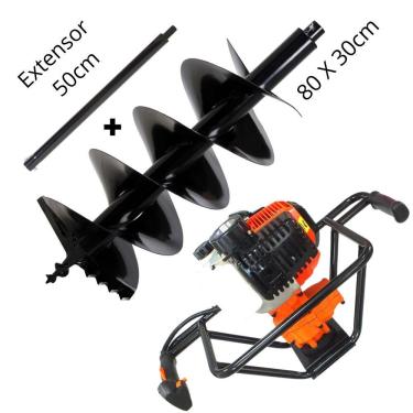 Imagem de Perfurador de Solo Vulcan VPS520 2T 52cc Robusta e Potente Ideal Para Uso no Plantio Com Broca 80x30cm Lâmina de Vídia e Duplo Espiral + Extensor 50cm