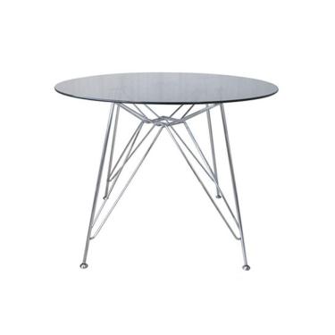 Imagem de Mesa Eames Ferro Eiffel Cromada de Jantar ou Cozinha para 4 lugares com Tampo de Vidro Redondo 90cm