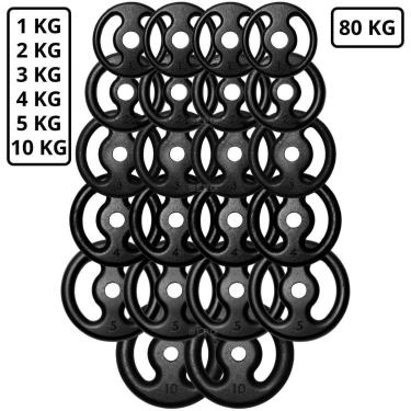Imagem de Kit 80Kg em Anilhas de Ferro Fundido Kit com 22 Peças-Unissex