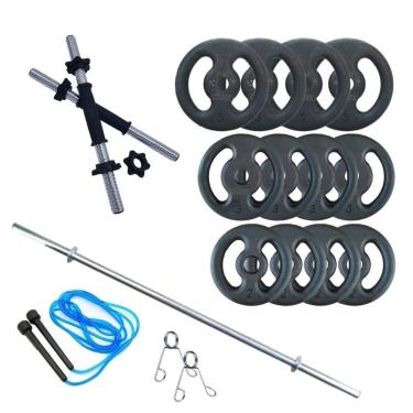 Imagem de Kit Musculação 40 Kg Barras E Anilhas + Corda - Treino Em Casa-Unissex