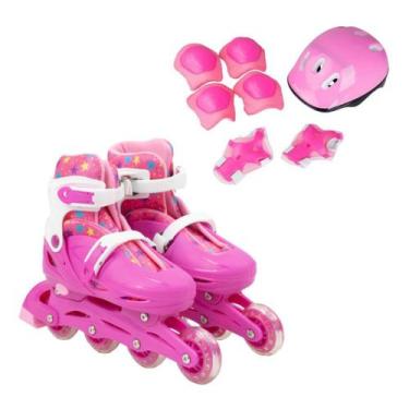 Imagem de Kit Roller Infantil Patins Regulável Azul Ou Rosa + Proteção - Bbr Toy