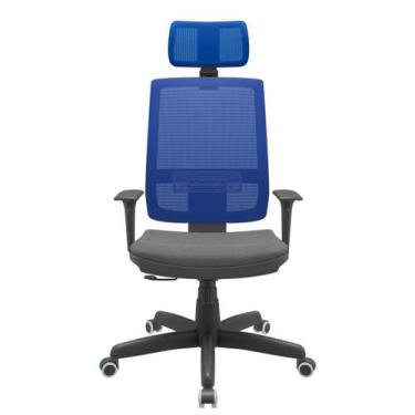 Imagem de Cadeira Office Brizza Tela Azul Com Encosto Assento Poliester Cinza Re