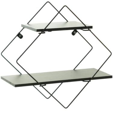 Imagem de Prateleira Decorativa Losango, Cor Preto Microtextura com Madeira Preta, Metaltru