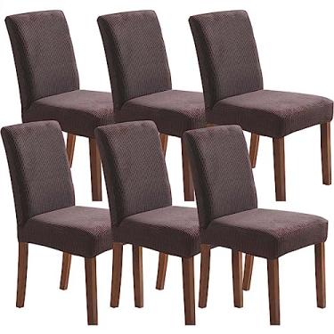 Imagem de Capas para cadeira de jantar, capa protetora de cadeira de jantar de pelúcia macia com encosto alto, lavável e removível, para sala de jantar cozinha hotel (Color : Brown, Size : 6)