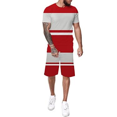 Imagem de Conjunto de 2 peças de camiseta e shorts de manga curta com estampa Build to Suit casual masculino, Vermelho, XXG