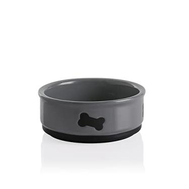 Imagem de SWEEJAR Tigela para cães com padrão de ossos, prato de cerâmica para ração de cães para filhotes e gatos, tigela de porcelana para animais de estimação para comida e água 425 g (cinza)