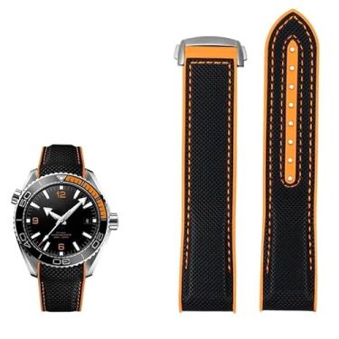 Imagem de TPUOTI Pulseira de relógio de borracha de nylon de 20 mm 22 mm para Omega SEAMASTER PLANET OCEAN Men Deployant Clasp Strap Watch Watch Accessorie Silicone Watch (Cor: Preto laranja prata, Tamanho: