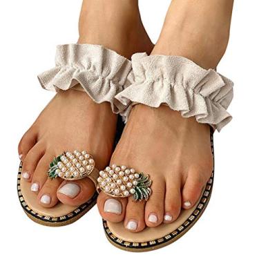 Imagem de Sandálias femininas de largura ampla, sandálias femininas 2020 cristal confortável plataforma sapatos verão praia viagem moda chinelos chinelos, Y36 - Bege, 7.5