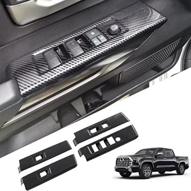 Imagem de APEXRA Painel de elevação de janela de porta de carro, interruptor de vidro, para acessórios Toyota Tundra 2023, protetor de estilo adesivo de peças automotivas (fibra de carbono)