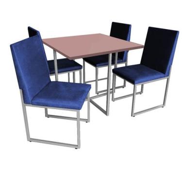 Imagem de Kit Mesa De Jantar Thales Com 4 Cadeiras Sttan Ferro Cinza Tampo Rose