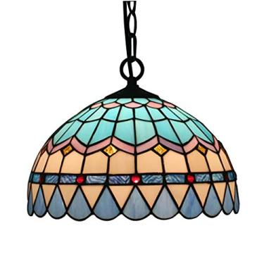 Imagem de Luminária de teto pendente estilo Tiffany em vitral azul retrô, sala de jantar, corredor, lustre artístico para cozinha, bar, café, corredor, luminária suspensa, 110V-240V, E27,12 polegadas