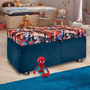 Imagem de Puff Baú Recamier Cama Infantil Solteiro Homem Aranha Azul Sofa Store