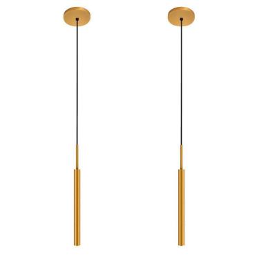 Imagem de Kit 2 Luminárias Teto Pendente Tubo Sala Ilha Dourado 40Cm
