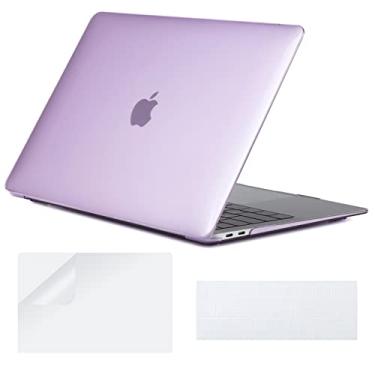 Imagem de COATIT Capa compatível com MacBook Air de 13 polegadas A2337 M1 A2179 A1932 tela retina com Touch ID 2018-2021, capa rígida de cristal, capa para teclado e protetor de tela, roxa