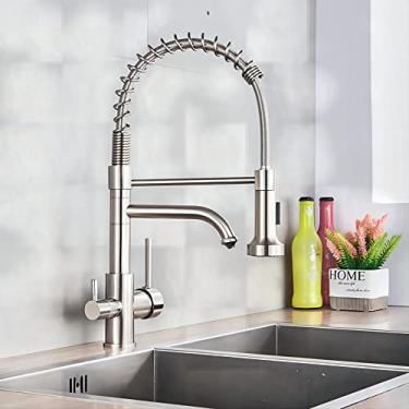 Imagem de Torneira com filtro de água pura para cozinha, alça dupla, água potável quente e fria, torneira removível, purificação, níquel b