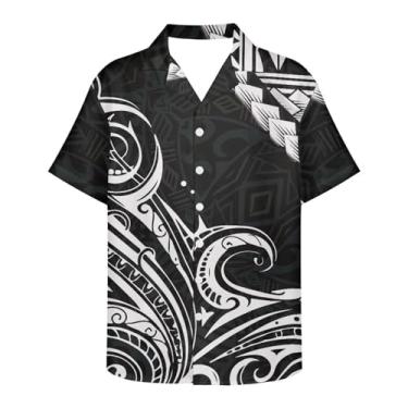 Imagem de Gzzxiailg Camisas masculinas descoladas havaianas de manga curta com botões tropicais de verão e férias, Estampa Polinésia, 3G