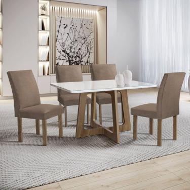 Imagem de Conjunto Mesa Arizona 120cm com 4 Cadeiras Canela Tampo Smart Plus com Vidro Chocolate/Off White/Bege Escuro