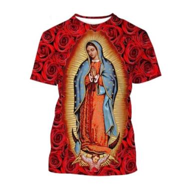 Imagem de Camiseta fashion 3D Blessed Virgin Mary&Jesus estampa Faith Love Hope masculina/feminina elegante camiseta casual, Branco, 3G