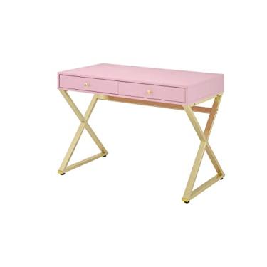 Imagem de UYYYYYYIIIIIIIIIII Mesa de Penteadeira Moderno com Gavetas, Mesa de Computador com Espelho e Pernas de Metal para Estudo de Quarto (Mesa Preta com Espelho X Rosa, 106 cm C x 48 cm L x 80 cm A)