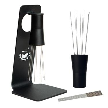 Imagem de MiiCoffee Ferramenta WDT, agitador magnético de café de 0,4 mm, 9 pinos instalados + 0,25 mm, 9 agulhas extras para ferramenta de distribuição de café expresso com suporte de metal para café expresso