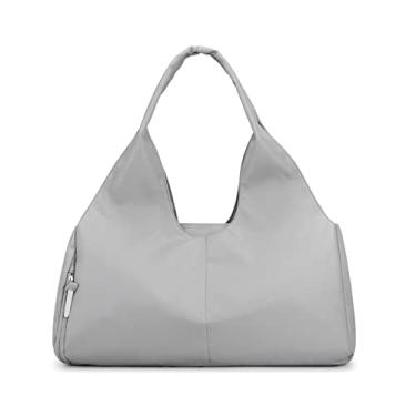 Imagem de SO Bolsa esportiva feminina de viagem grande bolsa de mão bolsa de mão bolsa de ginástica bolsa Holdall, Cinza, L