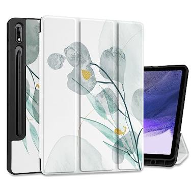 Imagem de Yebiseven Capa para Samsung Galaxy Tab S8 2022 e S7 2020, capa para tablet à prova de choque para Samsung Tab S8/S7 de 11 polegadas com hibernar/despertar automático + suporte triplo + capa traseira de TPU macio, folhas botânicas