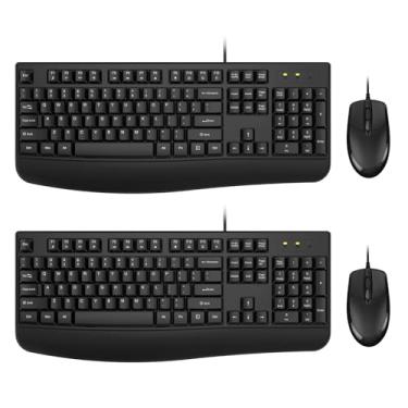 Imagem de Combo de teclado e mouse com fio EDJO, teclado ergonômico de tamanho completo com descanso para as mãos e mouse óptico com fio para Windows, Mac OS, desktop/laptop (2 unidades)