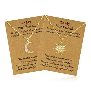Imagem de Esbbela Colar de irmã para melhores amigas, presente para mãe e filha, pingente de amizade para irmãs BFF, pingente de sol e lua, colar banhado a ouro amarelo 14K, joias para casais, presente, Banhado