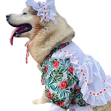 Imagem de Camiseta de raça grande Aloha para cães com flor havaiana e abacaxi 3GG-6GG para cães grandes, Alasca, escotilha (4GG, vestido havaiano floral)