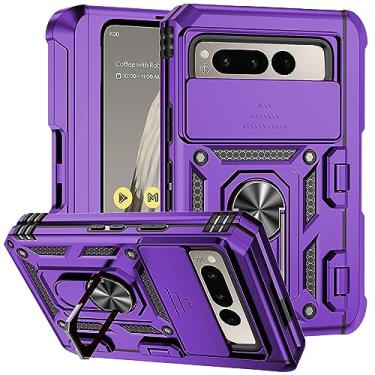 Imagem de Yarxiawin Capa protetora de lente para câmera Google Pixel Fold preta à prova de choque Google Pixel Fold com anel de suporte, capa protetora para suporte de carro com coldre (roxa)