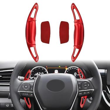 Imagem de Capas de extensão de câmbio de volante compatíveis com Toyota Camry 2018-2023 para Corolla RAV4 Avalon 2019-2023, guarnições de capa de câmbio de câmbio de câmbio de alumínio para carro (vermelho)
