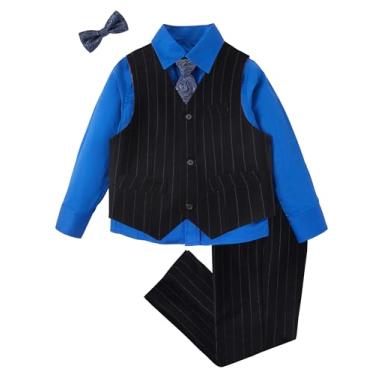 Imagem de Conjunto de colete e calça de smoking para meninos com gravata e gravata borboleta formal, Camisa azul royal listrada azul-marinho, 14