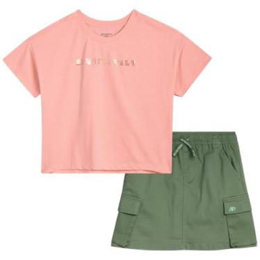 Imagem de AEROPOSTALE Conjunto de saia para meninas - camiseta estampada de jérsei de 2 peças e shorts cargo de sarja - Roupa de verão para meninas (7-16), Coral verde, 7-8