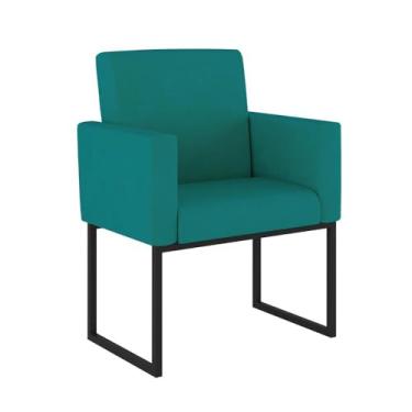 Imagem de Poltrona Cadeira Decorativa Recepção Base de Ferro Preto Cor:azul Turquesa