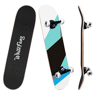 Imagem de Skateboards WhiteFang para iniciantes, skate completo 71 x 20 cm, 7 camadas de bordo canadense padrão e truques de skate para crianças e iniciantes (cor simples)