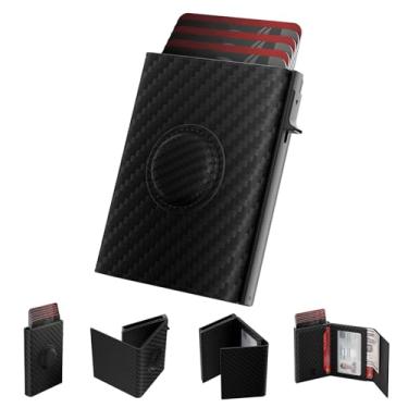 Imagem de Porta-cartão de carteira masculina para AirTag: carteira inteligente compatível com Apple Air Tag, capa de cartão pop-up, couro de grão superior, bloqueio de RFID, fino, minimalista, capacidade de