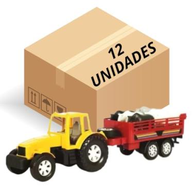 Imagem de Kit 12 Trator de Brinquedo Boiadeiro com Bois Animais Fazenda Fazendinha Menino Revenda