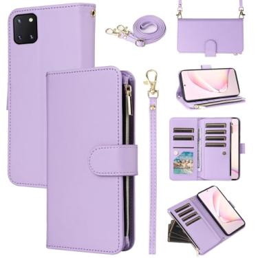 Imagem de Furill Capa carteira para Samsung Galaxy Note 10 Lite com alça de pulso destacável, alça de ombro transversal, couro PU, zíper de luxo, 11 compartimentos para cartões, protetor e suporte, capa para