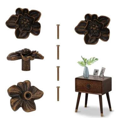 Imagem de Puxador de armário em forma de flor puxadores de cozinha pétalas elegantes puxadores de gaveta de cômoda para móveis mesa de cabeceira estante armário gaveta puxador de orifício único 4 peças (cobre)