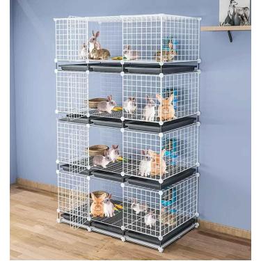 Imagem de Gaiolas para coelhos internas grandes e baratas, gaiola para coelhos interna e externa, cercadinho para pequenos animais com bandeja para coelhos, furões, galo, cobaia, branco, 111 * 39 * 18