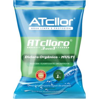 Imagem de AtCllor, Cloro multifuncional 3 em 1, Orgânico, Concentrado e estabilizado para piscina, Clarifica, Algicida, Decanta, AtClloro, Teor de ativo 36,47%, Granulado, 1 Kg, Verde