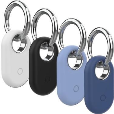 Imagem de Rzttwl Pacote com 4 capas compatíveis com Samsung Galaxy SmartTag 2, rastreador GPS de silicone para Samsung Tag 2 com chaveiro, capa protetora anti-perda Tag2 para chaves (preto, branco, azul, azul)