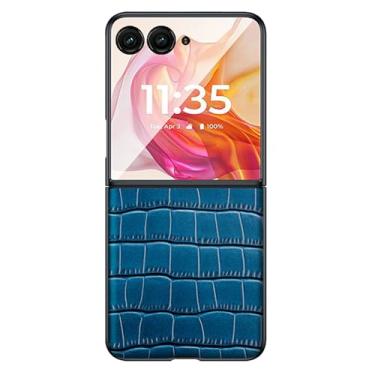 Imagem de LTLMYDAM Capa de couro genuíno para Moto Razr 50Ultra/50, capa fina clássica com estampa de crocodilo, borda macia, proteção contra quedas, azul, 50
