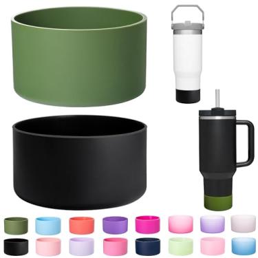 Imagem de LONPARRY - Pacote com 2 botas de silicone para Stanley 1180 ml, copo Quencher Adventure de 890 ml, Stanley IceFlow 890 ml, acessórios protetores de copo Stanley, capa antiderrapante preta + verde