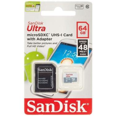 Imagem de Cartão De Memória Micro Sd 64gb Sandisk Ultra 80mbs Class 10