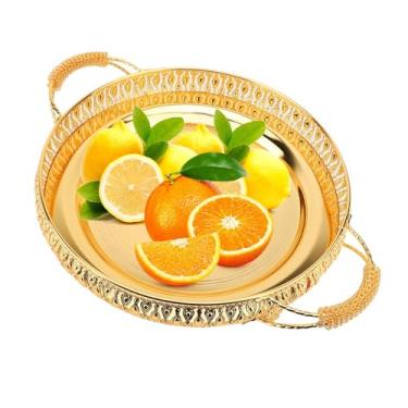 Imagem de Bandeja de Servir chá, Bandeja de Servir Europeia Vintage, Bandeja Decorativa para Festa de chá, Prato de Servir Frutas, Bandeja de Servir Sobremesa Com Alças para Frutas,