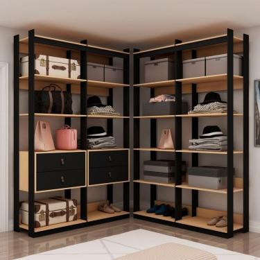 Imagem de Closet Wood Preto Organização Elegante com Módulo Prateleira e Gaveta Freijó/Preto