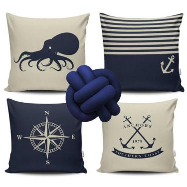 Imagem de Kit 4 Capas de Almofada Marinheiro + Almofada Nó - VKAZA, Nó Azul Mari