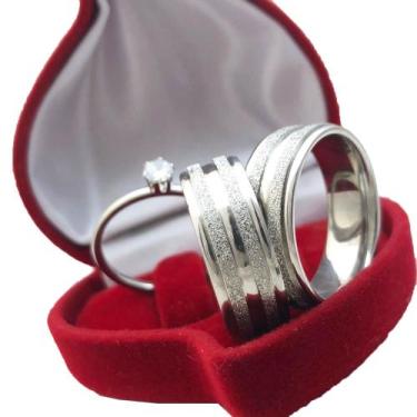 Imagem de kit alianças Prata namoro Aço Inoxidavel  - Bem Casados Alianças
